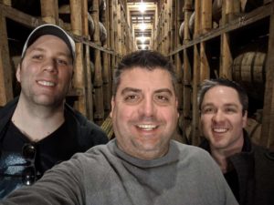About Us - Secret Whiskey Society Founders - Brad Chuck Andy at Four Roses Bottling Warehouse - Barrel Warehouse C