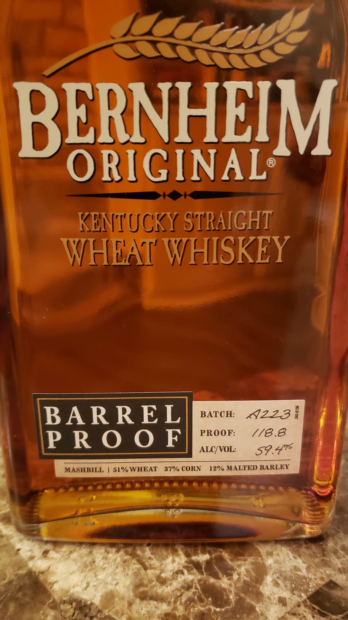 Bernheim Original - Barrel Proof Review - Front Label and Batch Number A223 - Secret Whiskey Society - Featured