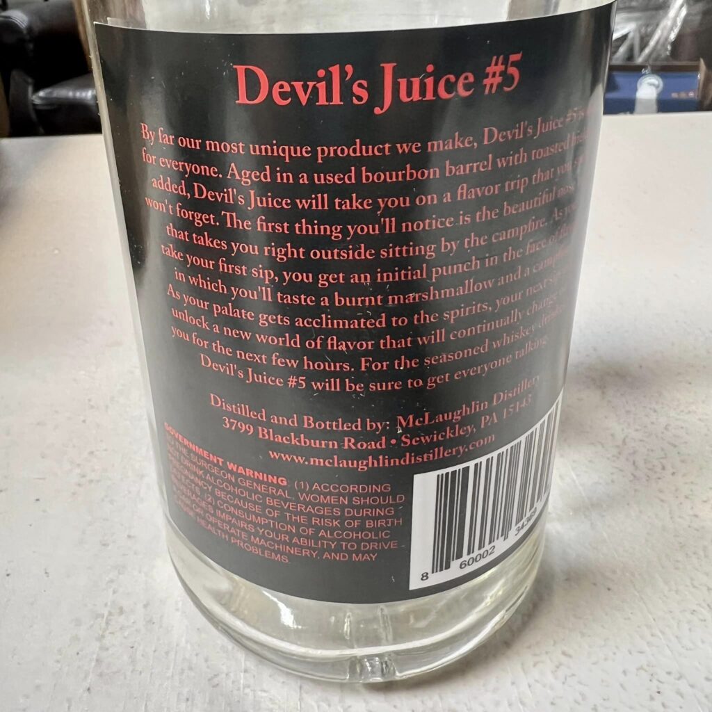 McLaughlin Distillery - Devils Juice - Back Of Bottle Label - Secret Whiskey Society