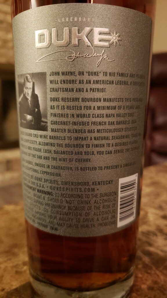 Duke Grand Cru Founders Reserve Review - Secret Whiskey Society - Back Label