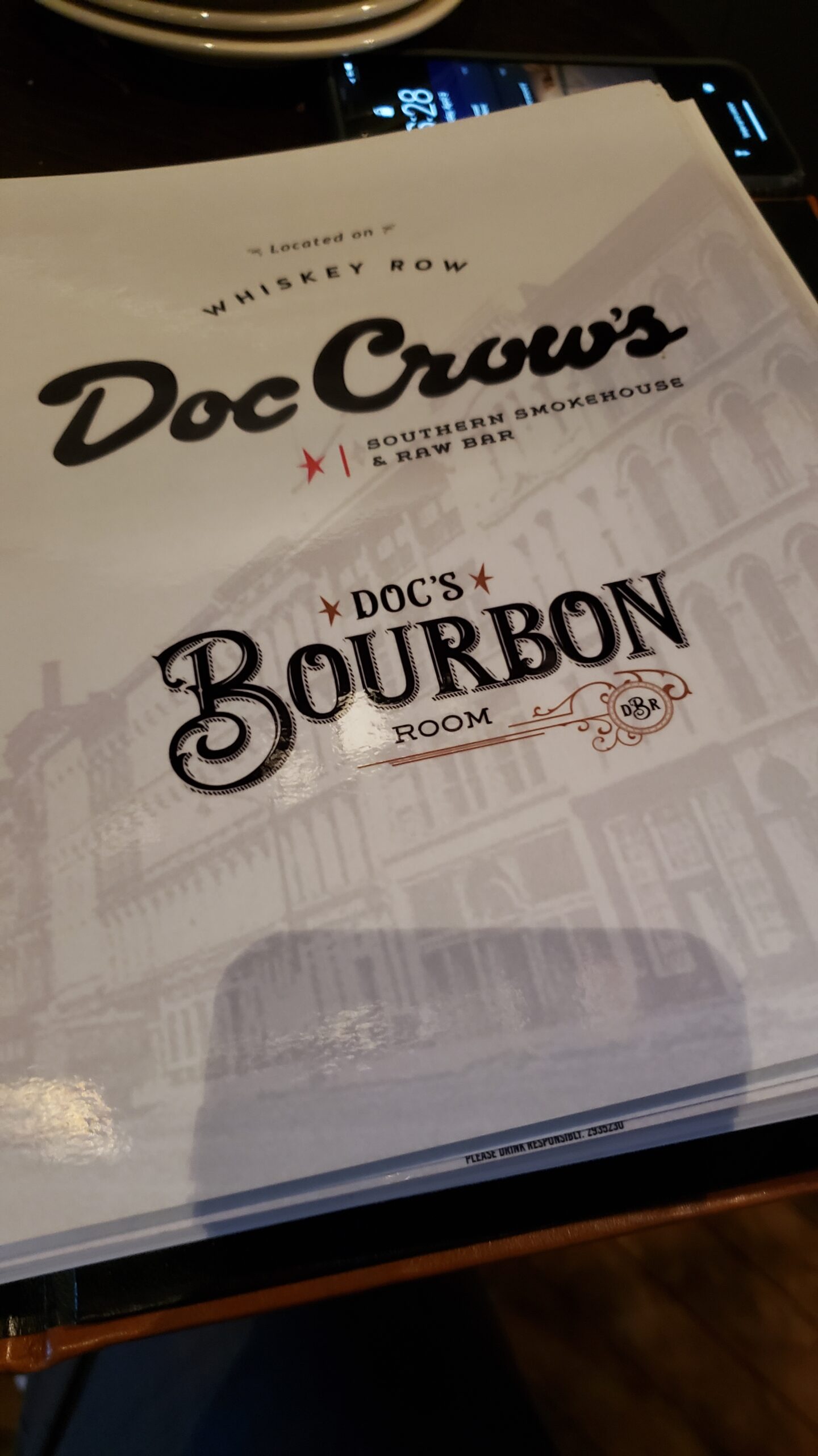 Kentucky Bourbon Trail - Doc Crows Bourbon Menu