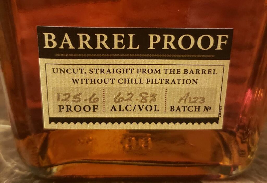 Elijah Craig Barrel Proof Review - Batch A123 - Front Bottle Label - Secret Whiskey Society