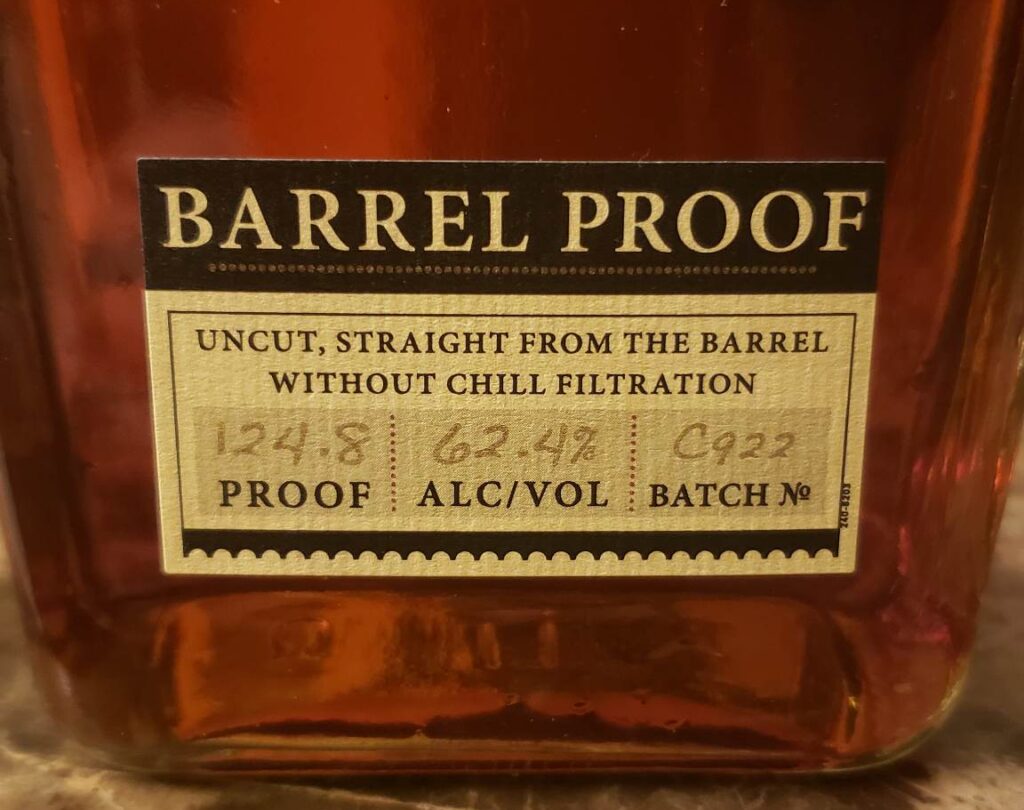 Elijah Craig Barrel Proof Review - Batch C922 - Front Bottle Label - Secret Whiskey Society