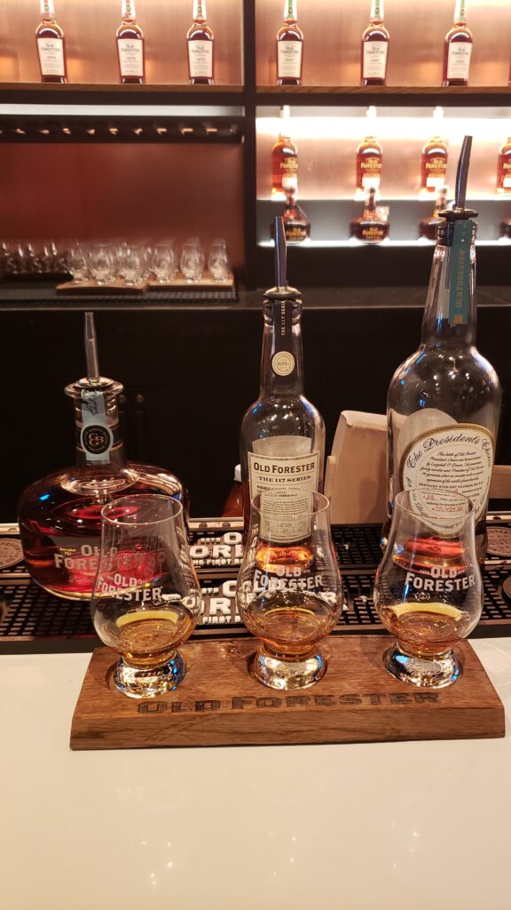 Best Kentucky Bourbon Trail Tours - Old Forester Bar - Old Forester Birthday Bourbon and Presidents Choice - Tasting Flight