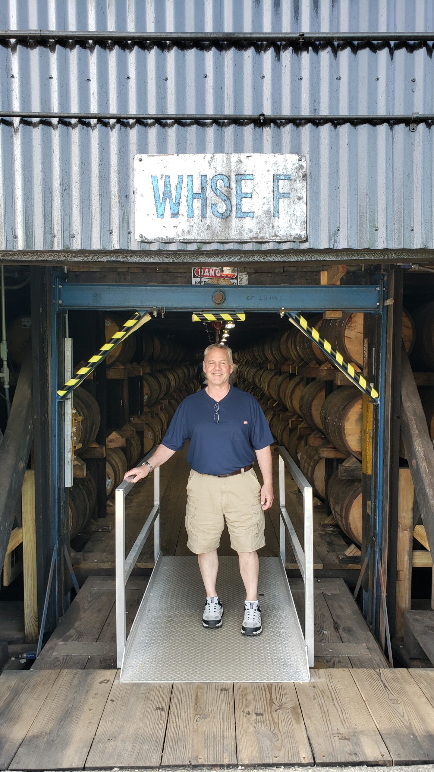 Kentucky Bourbon Trail 2023 - Jim Beam Distillery Tour - Dad in front of Warehouse F
