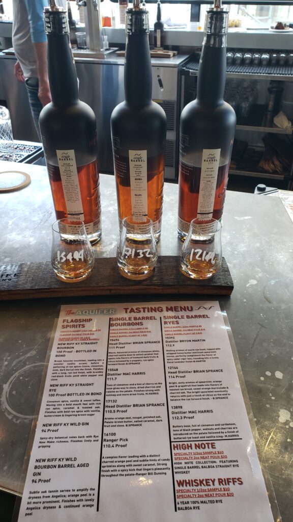 Kentucky Bourbon Trail 2023 - New Riff Distillery Tour - Whiskey Tasting at the Bar and Menu