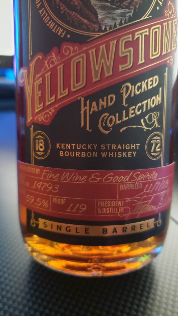 Yellowstone Single Barrel Review - Hand Picked Collection - Bottle Front Label - Secret Whiskey Society