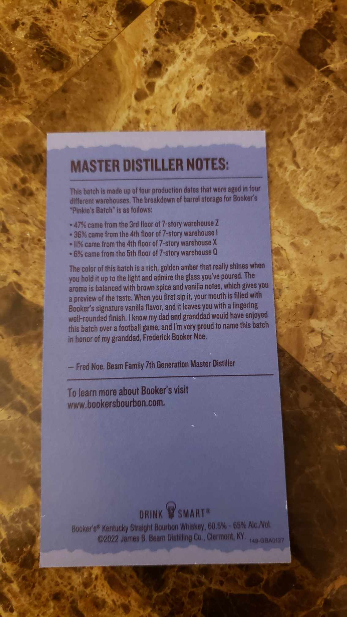 Bookers - Pinkies Batch Review - 2022-04 - Secret Whiskey Society - Master Distillers Notes