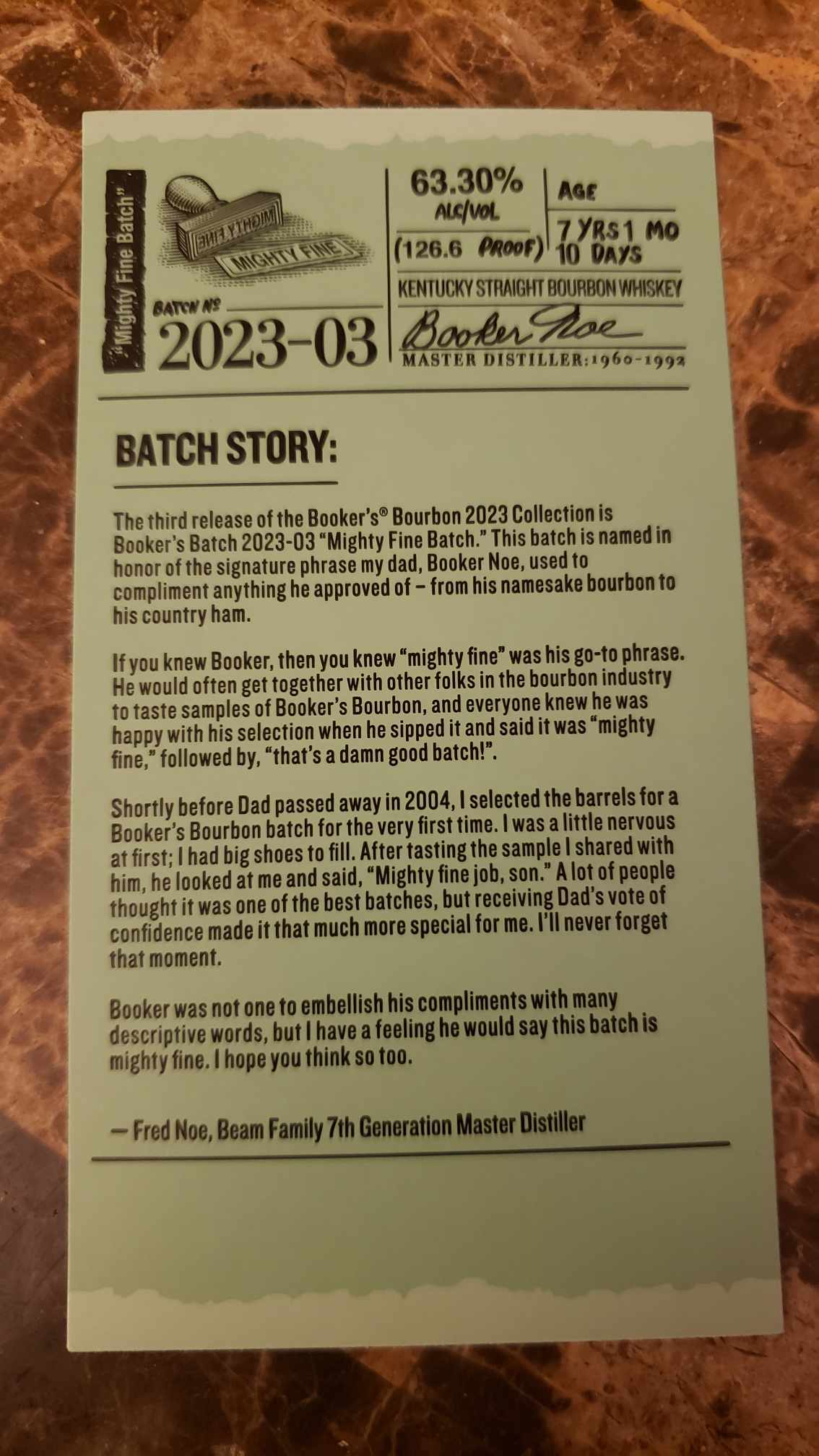 Bookers Bourbon Review - Mighty Fine Batch - Secret Whiskey Society - 2023-03 - Batch Story