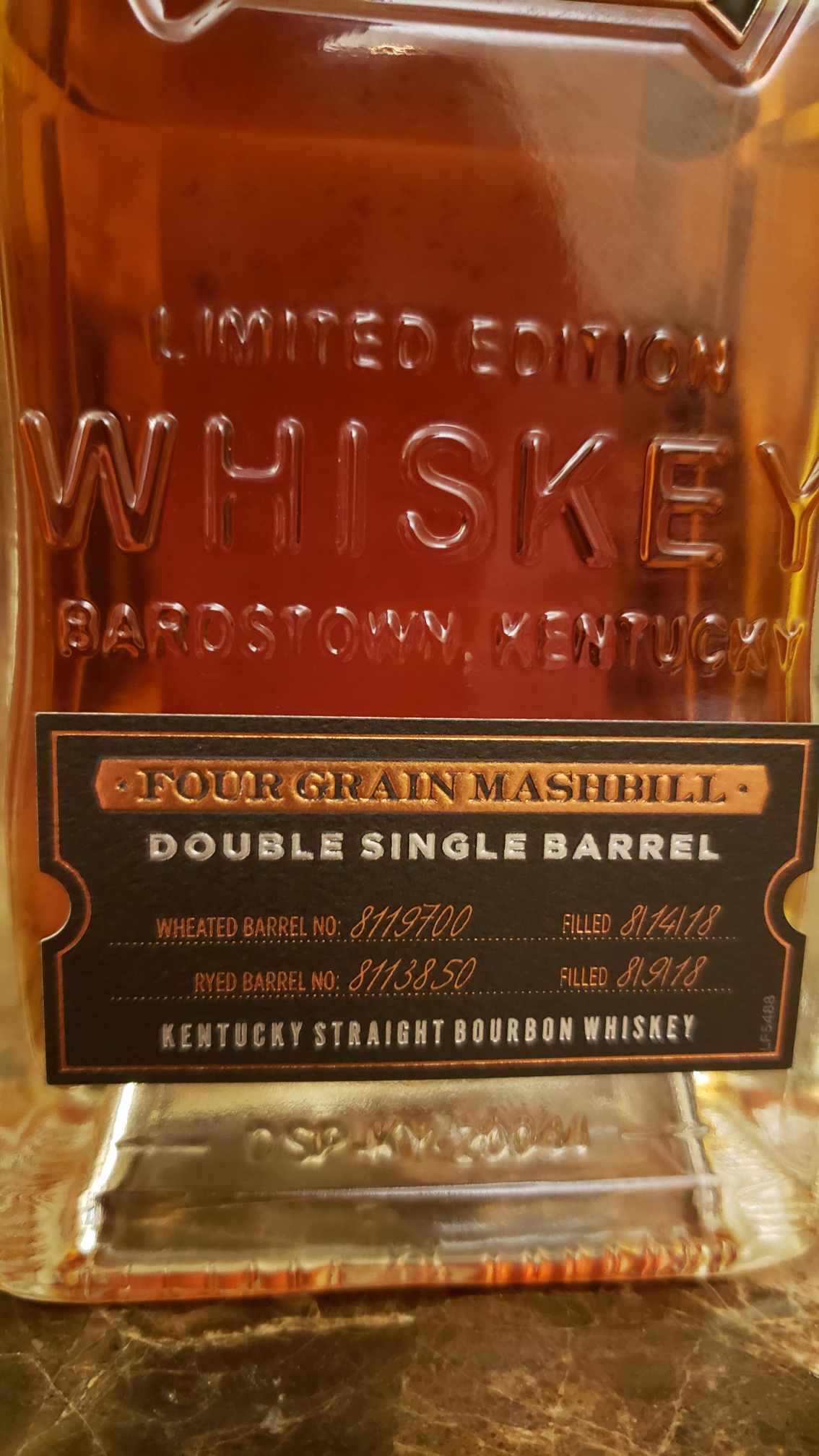 Lux Row Four Grain Double Single Barrel Bourbon Review - Secret Whiskey Society - Single Barrel Numbers - Bottle Front Label