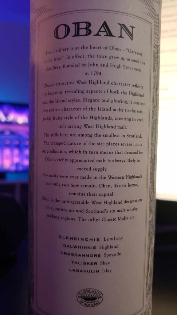 Oban 14 Year Review - Single Malt Scotch Whisky - Secret Whiskey Society - History of Oban - Label Description